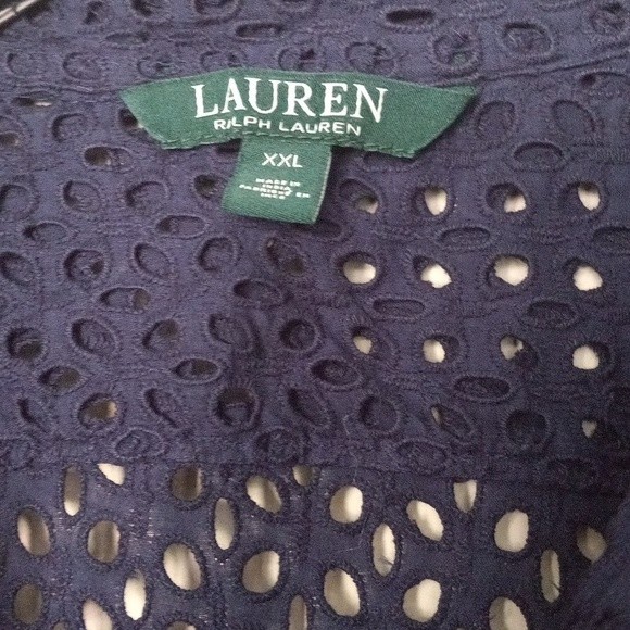 Lauren Ralph Lauren Blouse Size XXL Navy Blue Eyelet Sleeveless Button Front - Picture 3 of 7